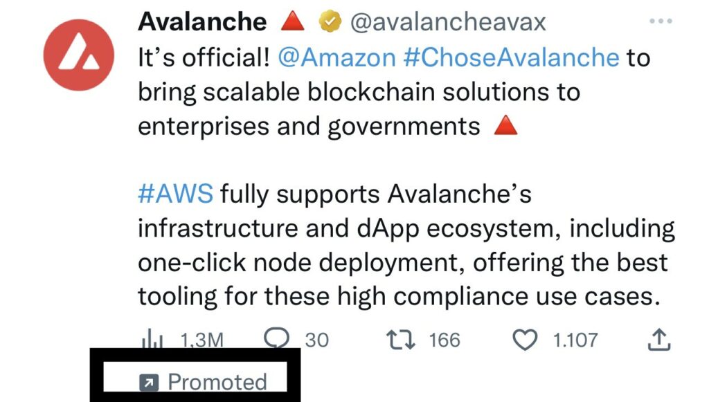 Avalanche paga anuncios en Twitter.